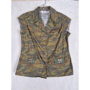 Victoria Secret Camo Shirt Womens Small Bling Pockets Glam Camp Woods Explorer
